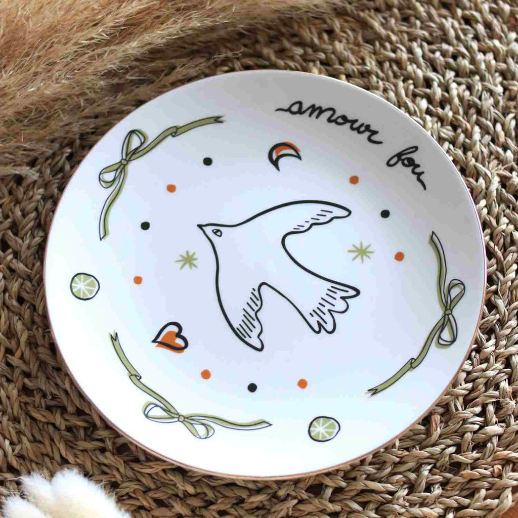 Set de 4 Assiettes à Dessert – Oiseaux & Amour
