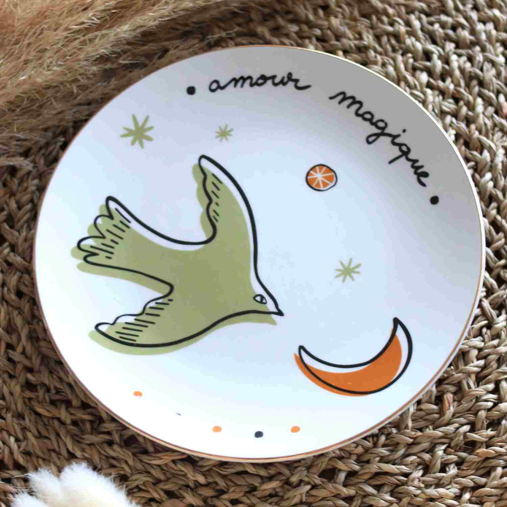 Set de 4 Assiettes à Dessert – Oiseaux & Amour