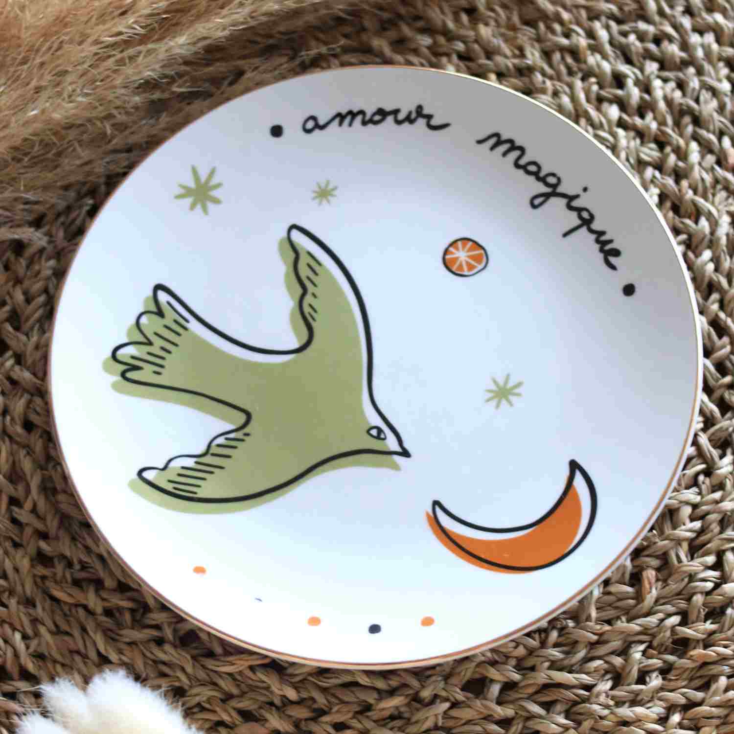 Set de 4 Assiettes à Dessert – Oiseaux & Amour
