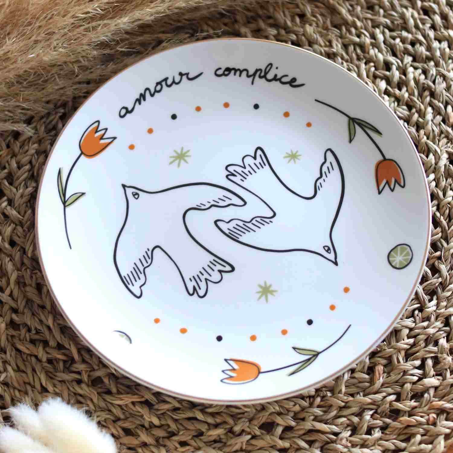 Set de 4 Assiettes à Dessert – Oiseaux & Amour