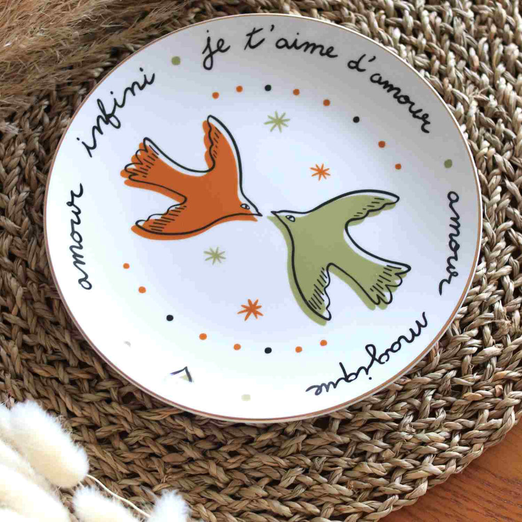 Set de 4 Assiettes à Dessert – Oiseaux & Amour