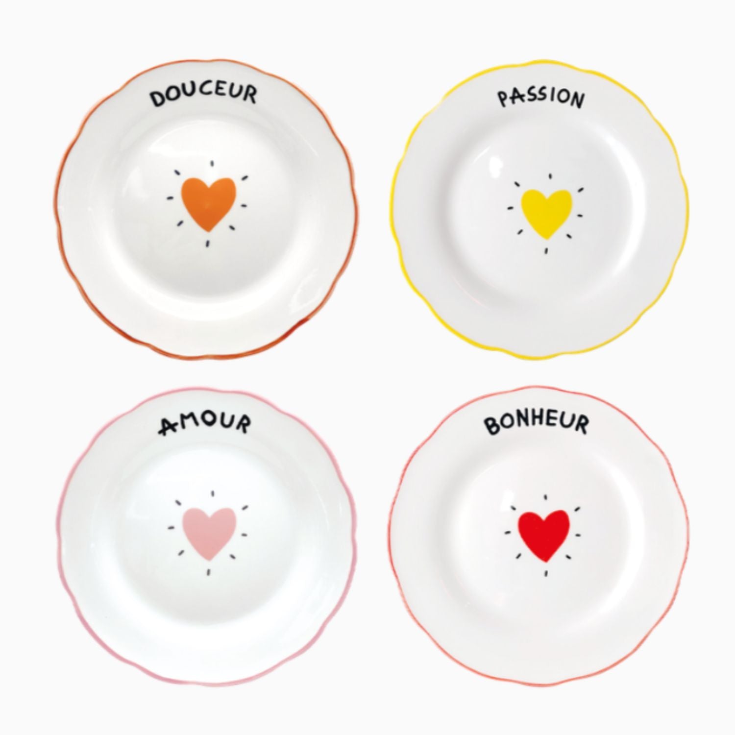 Set de 4 assiettes dessert cœur – Amour