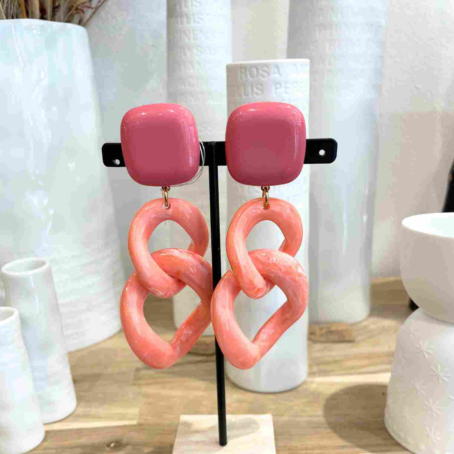 boucle d'oreille à clip maillon rose
