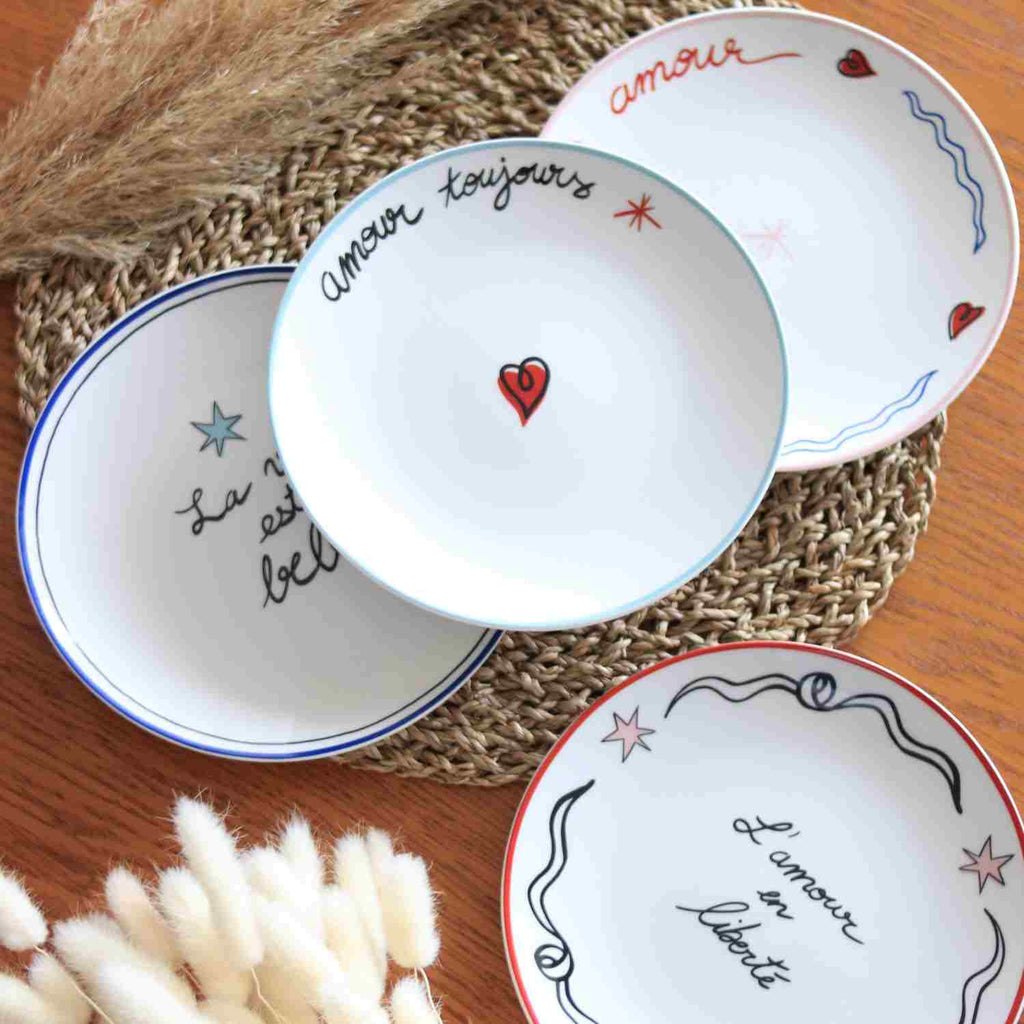 Set de 4 Assiettes à Dessert – Cœurs &amp; Liberté