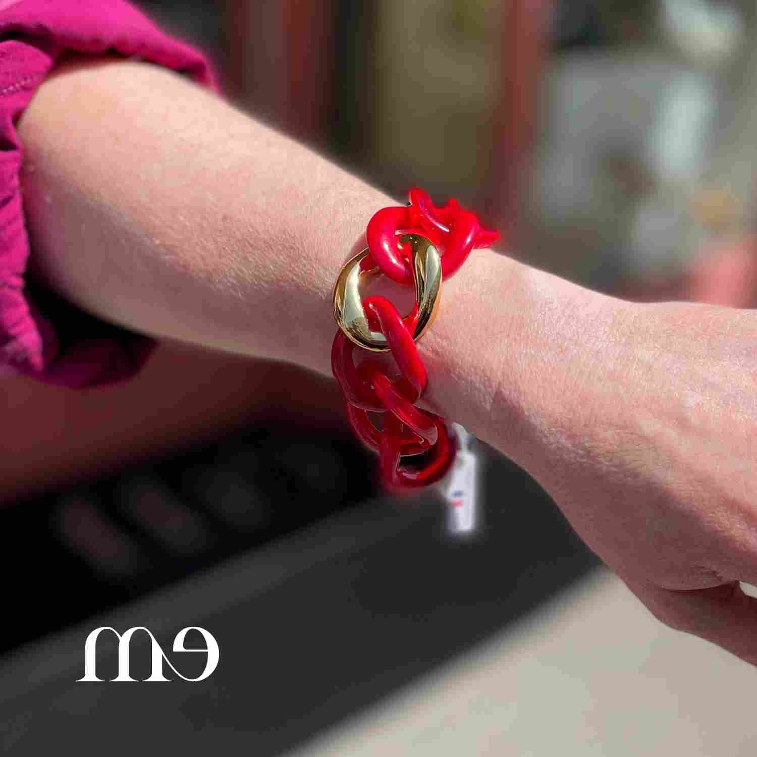 Bracelet maillon rouge et or F Bramli