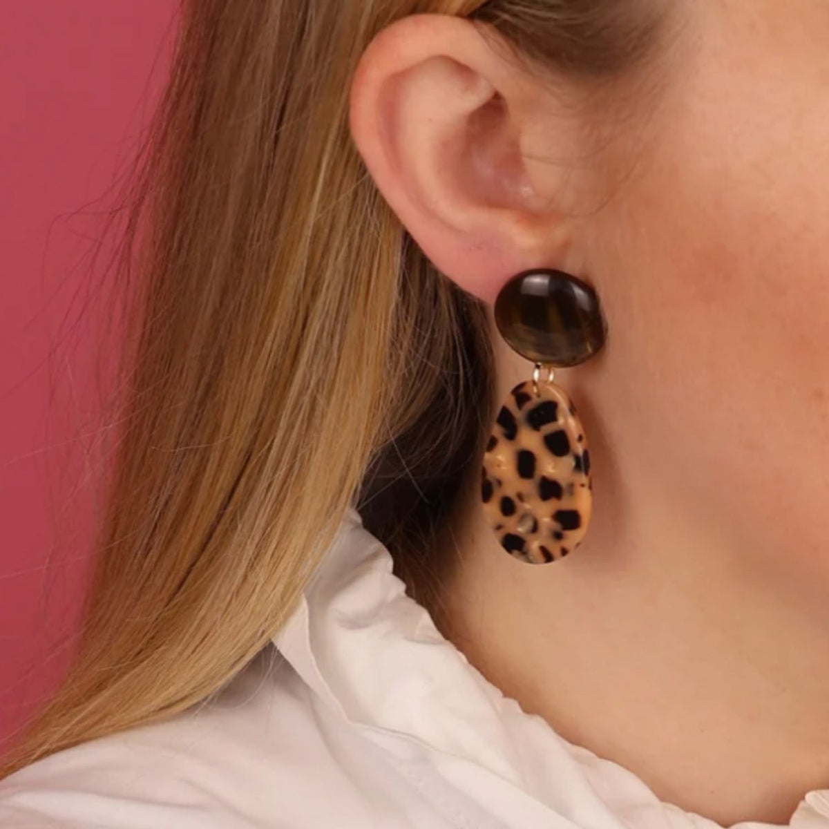 Boucles d’oreilles Alba marron et léopard – Clips