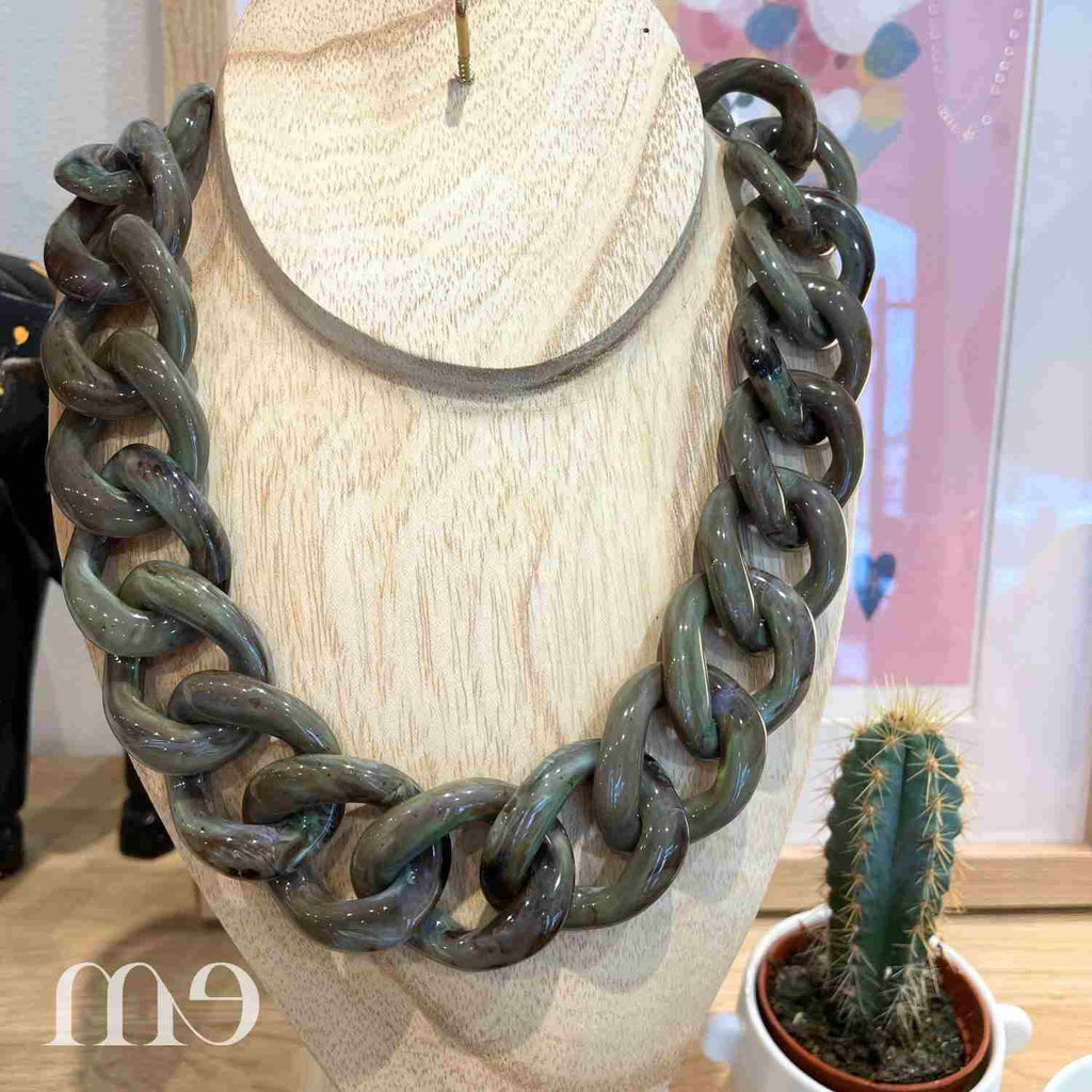 collier maillon vert agate de Francine Bramli