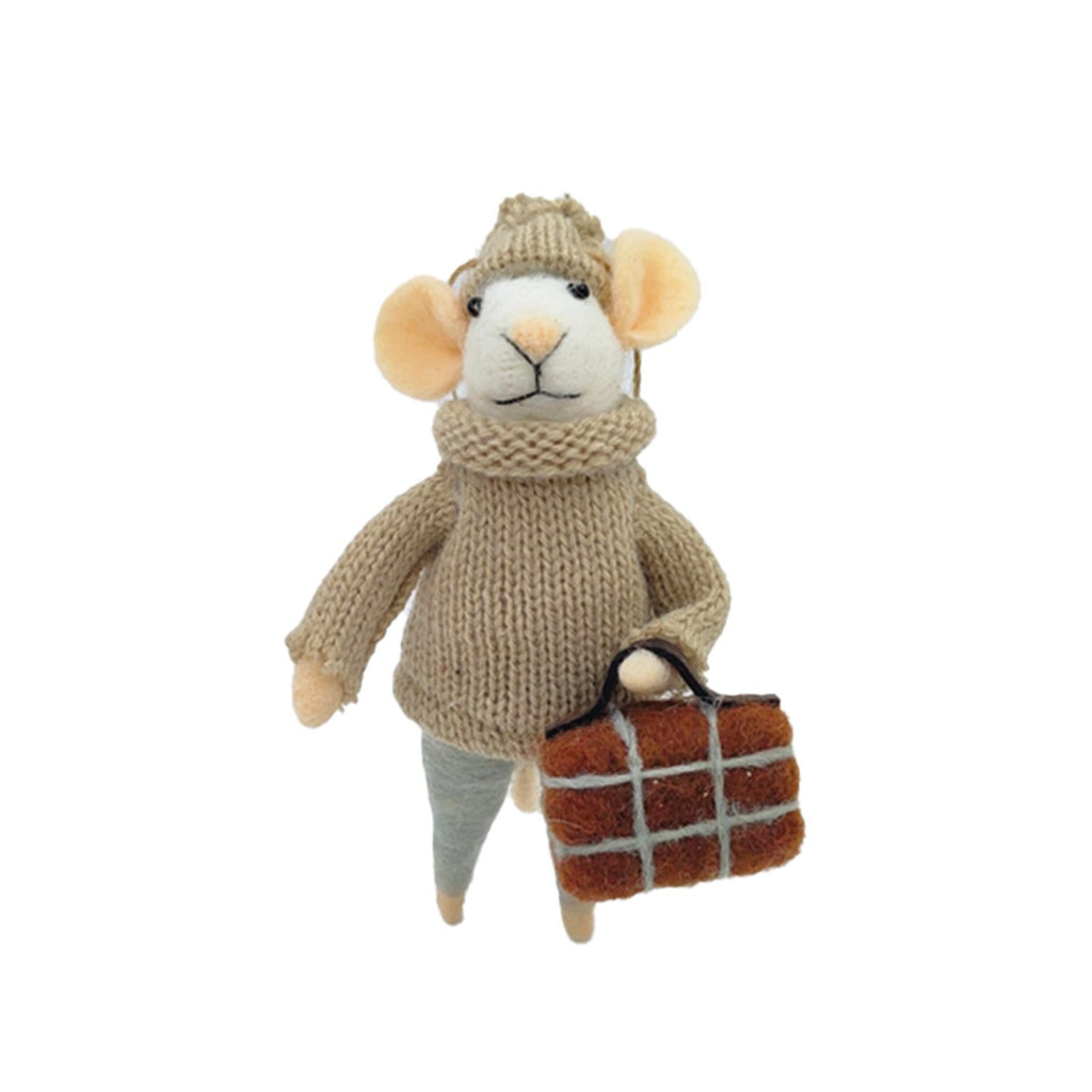Souris Léon – Suspension de Noël avec valise écossaise