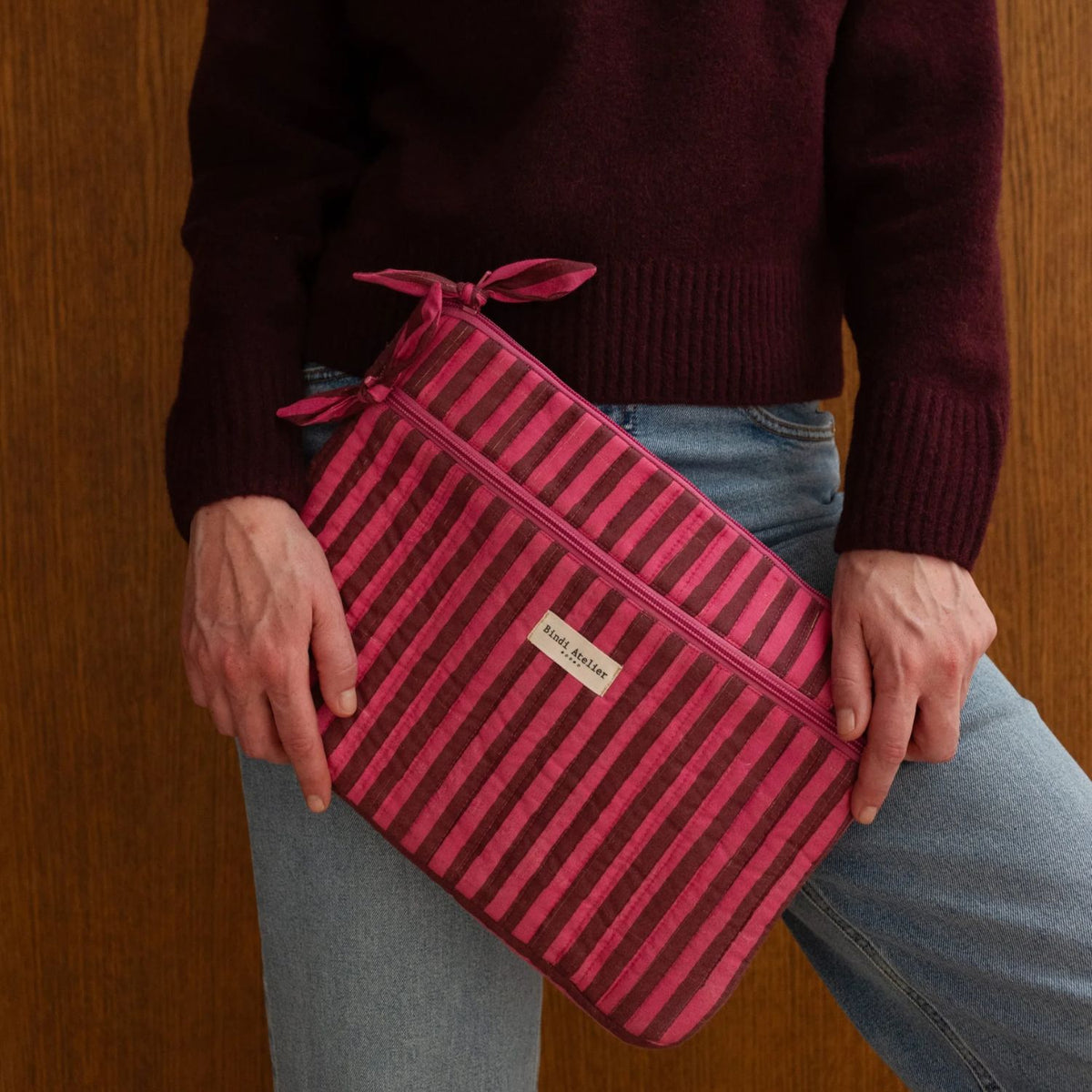 Pochette ordinateur 13 pouces Stripes Berry – Bindi Atelier