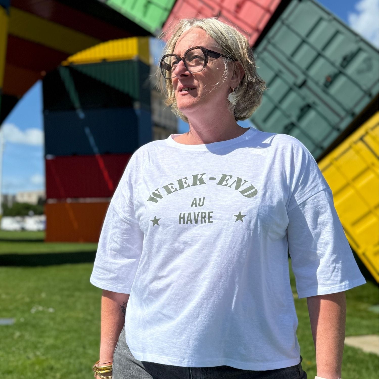 Tee-shirt Week-end au Havre – Blanc & kaki