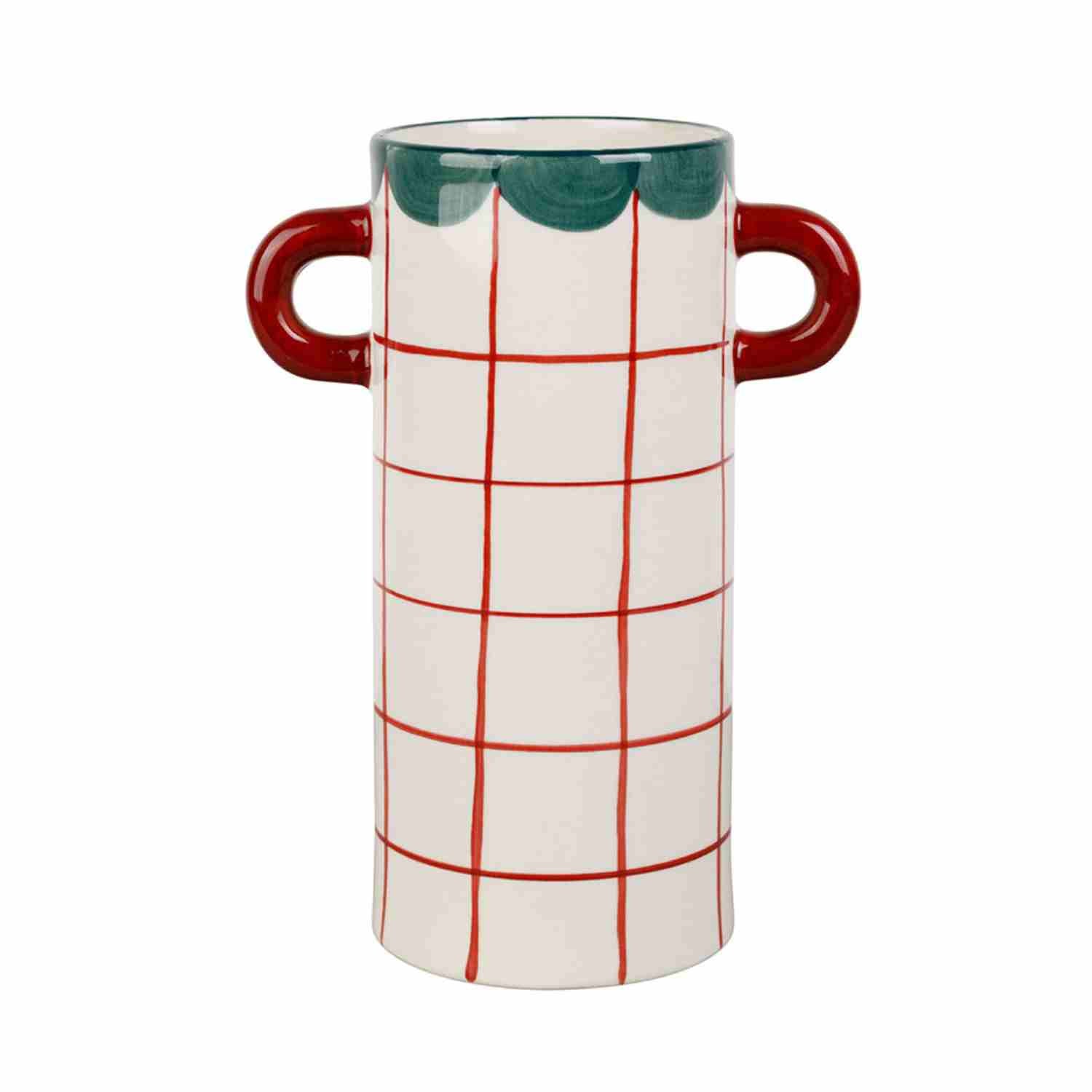 Vase 2 anses à carreaux en grès