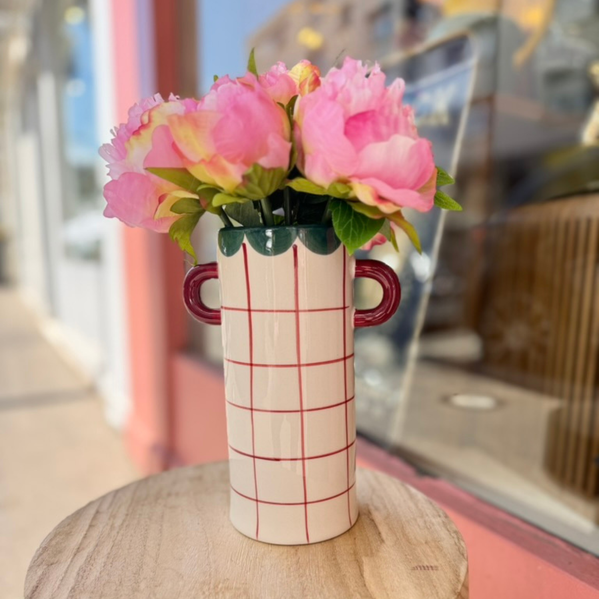 Vase 2 anses à carreaux en grès