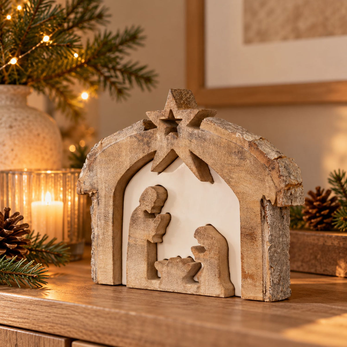 Crèche de Noël en bois de manguier
