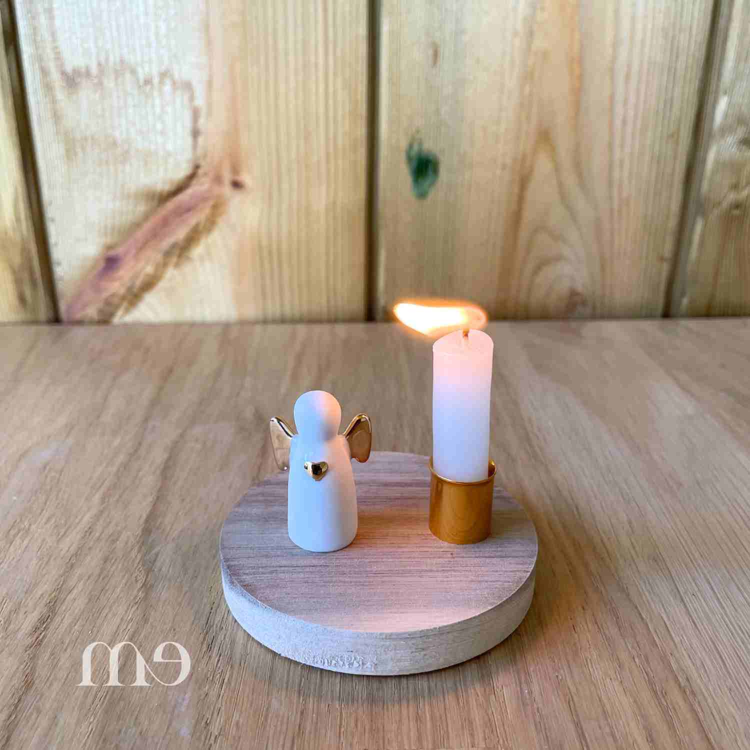 Mini bougeoir ange porcelaine et socle bois Räder