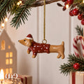 Suspension de Noël Teckel en pull rouge