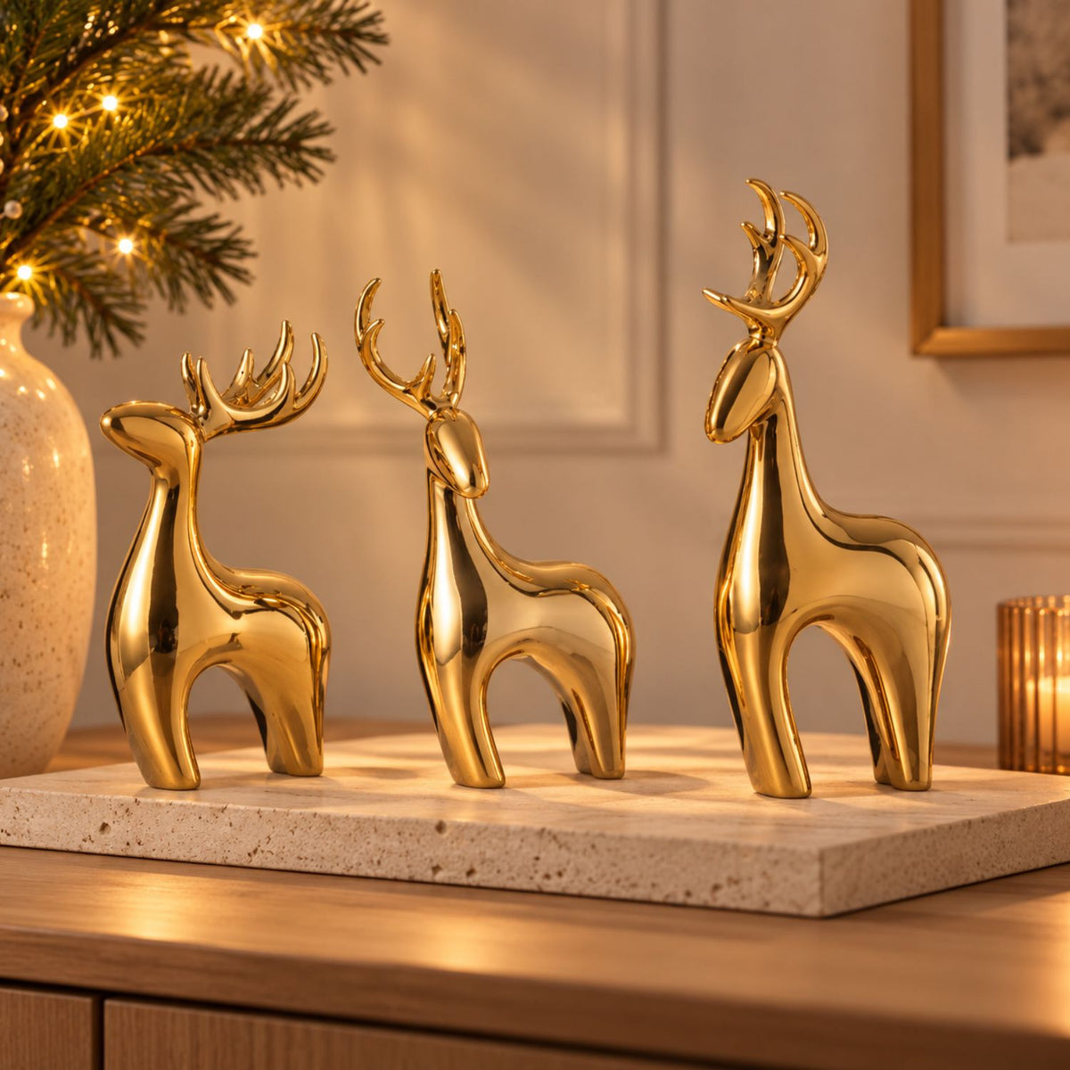 Trio de rennes dorés de Noël