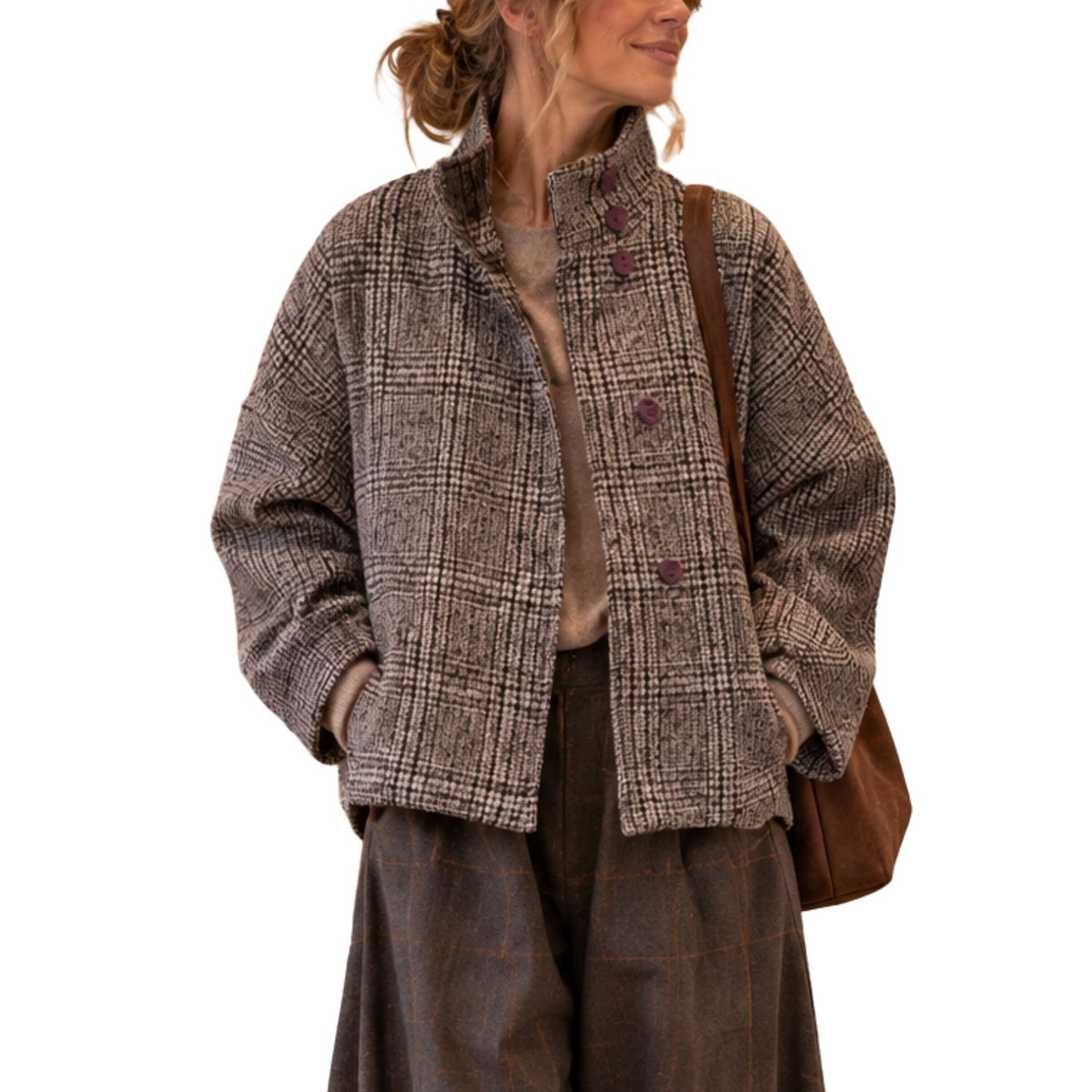 Veste à carreaux col montant – Johanna Paris