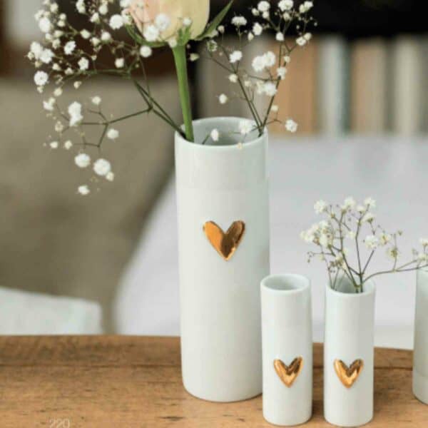 vase coeur doré de la marque Räder en porcelaine blanche