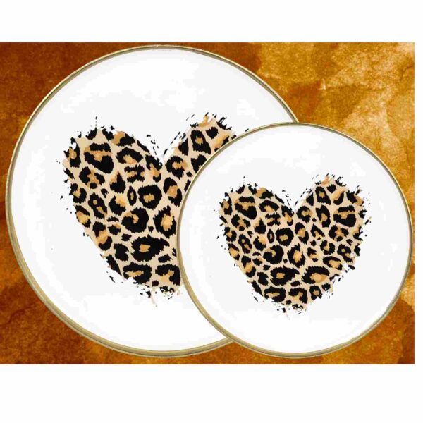 Plateau coeur Leopard blanc rond